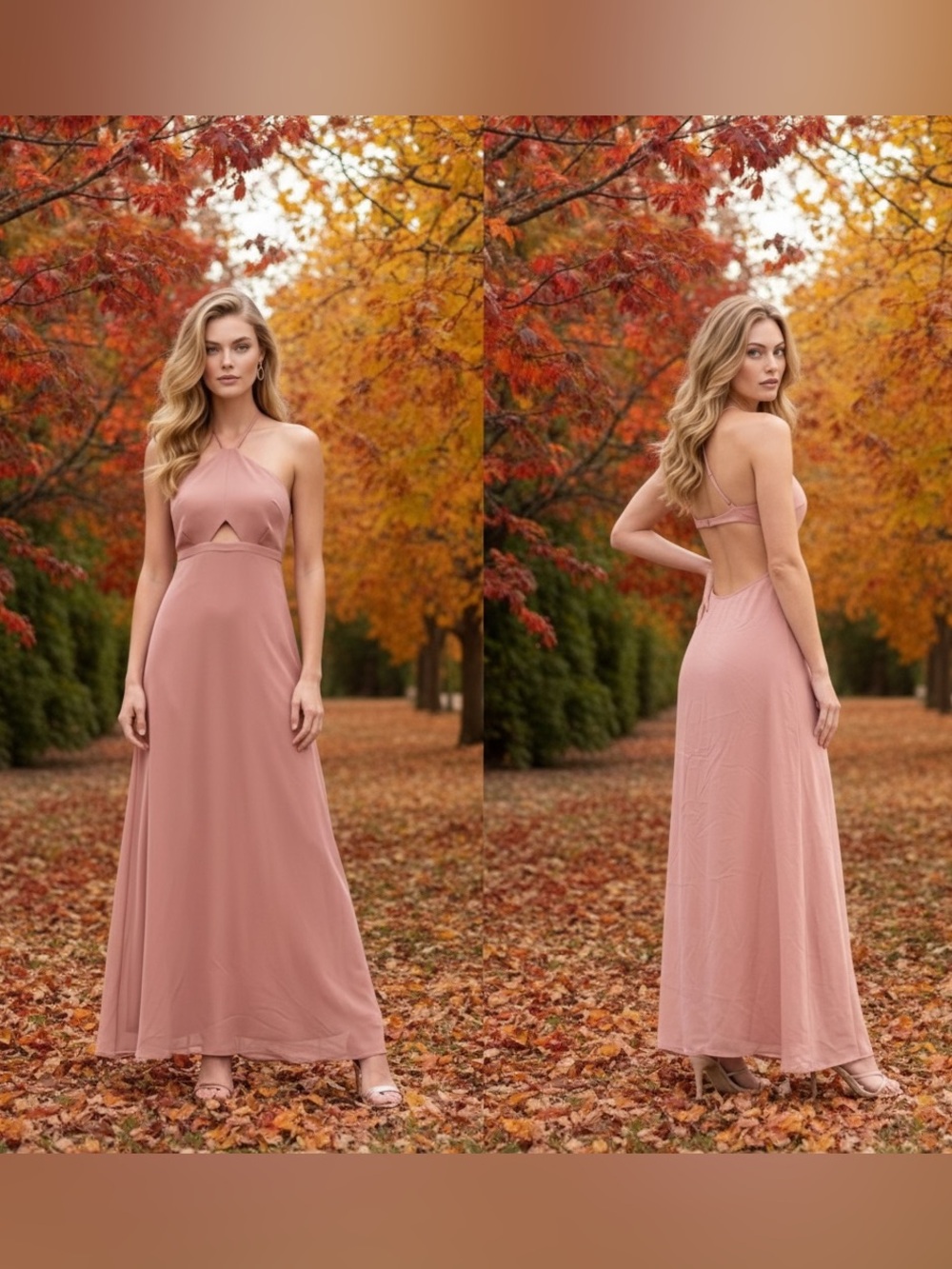 TAVIK Kensington Cutout Maxi Dress Rose Dawn Pink Open Back Halter NWT Small